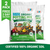 Two bags of Back to the Roots Organic Premium Blend Potting Mix (1 cu.ft. each). 2 pack, certified 100% organic, with fast free 2-day delivery. Ideal for all-purpose gardening—features plant and vegetable images on the packaging.