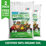 Two bags of Back to the Roots Organic Premium Blend Potting Mix (1 cu.ft. each). 2 pack, certified 100% organic, with fast free 2-day delivery. Ideal for all-purpose gardening—features plant and vegetable images on the packaging.