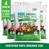 Four bags of Back to the Roots Organic Premium Blend Potting Mix (1 cu.ft. each) are shown, labeled as 100% organic, all-purpose soil in a 4-pack, with free 2-day delivery.