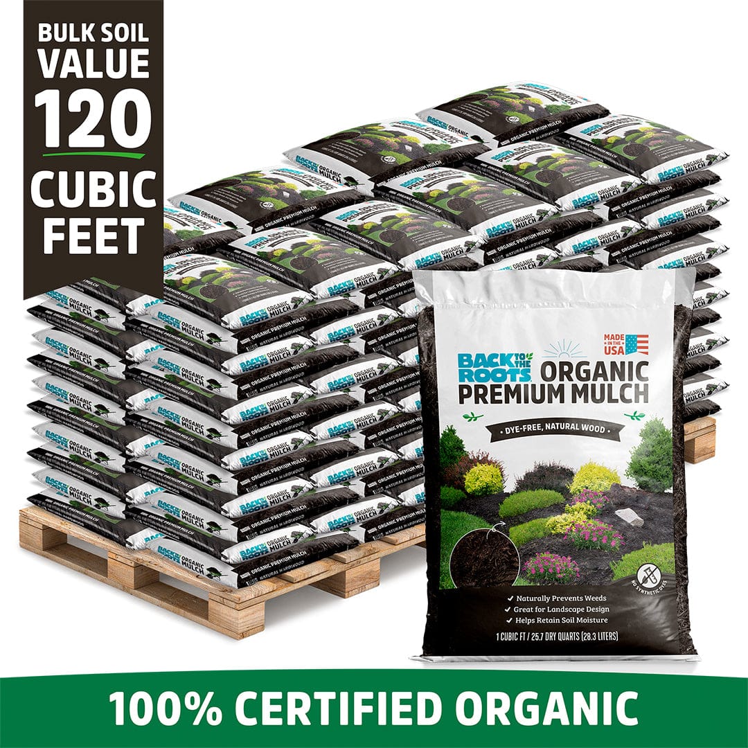 Stack of black and green bags labeled Organic Premium Compost arranged on wooden pallets, highlighting bulk soil value and. - Organic Premium Compost — Manure-Free Blend (120 1 cu.ft. Bags) — Ready to Use - Default Title - Back to the Roots