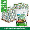 Stack of white and green bags labeled Organic Potting Mix arranged on a wooden pallet with one bag upright showing gardening - Organic Potting Mix (120 1 cu. ft. Bags) - Default Title - Back to the Roots