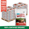 Stack of white and red bags labeled Organic Raised Bed Mix, each bag one cubic foot, arranged on wooden pallets, with. - Organic Raised Bed Soil (120 1 cu. ft. Bags) - Default Title - Back to the Roots