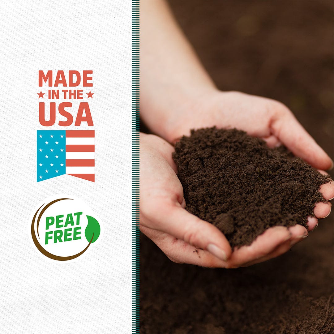 Hands holding dark, rich, loose organic topsoil above a pile of soil background. - Organic Bulk Topsoil (30 1 cu.ft. Bags) - Default Title - Back to the Roots