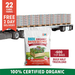 A half truckload of Back to the Roots Organic Raised Bed Mix includes 600 1CF bags (22 cubic yards) on 10 pallets—premium organic soil, perfect for vegetables and 100% certified organic.