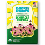 Bright green and yellow seed packet with illustrated pink echinacea flowers and "Back to the Roots" branding. - Organic Echinacea Purpurea Seeds ROC - Default Title - Back to the Roots