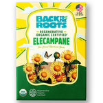 Bright yellow and green seed packet featuring sunflowers and a butterfly, labeled Back to the Roots Organic Elecampane Seeds. - Organic Elecampane Seeds ROC - Default Title - Back to the Roots