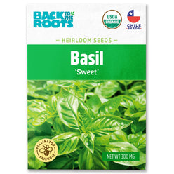 Organic sweet basil seed packet with vibrant green basil leaves and USDA organic label. - Organic Basil Seeds — 'Sweet' - Default Title - Back to the Roots