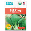 Back to the Roots Organic Bok Choy Seeds—‘White Stem’—are USDA Organic, Non-GMO, and USA-sourced. Grow fresh, crisp Asian greens at home with these heirloom seeds. Features bok choy image on the packet.