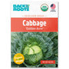 Back to the Roots Organic Cabbage Seeds — 'Golden Acre', USDA Organic, Non-GMO, USA grown. Features a mature cabbage image—ideal for growing fresh cabbage right in your garden.