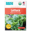 A packet of Back to the Roots Organic Lettuce Seeds — 'Bibb Butterhead' (USDA organic, non-GMO, USA seeds) features green lettuce leaves—an ideal cool weather crop for home growing.