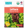 Back to the Roots Organic Lettuce Seeds — 'Gourmet Blend' offer organic, non-GMO seeds for a cool weather salad mix. The front shows vibrant green and red leaves—ideal for growing delicious gourmet salads at home.