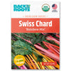 Back to the Roots Organic Swiss Chard Seeds — 'Rainbow Mix', USDA Organic, non-GMO, made in the USA, with vibrant greens on packaging featuring colorful stems and leaves.