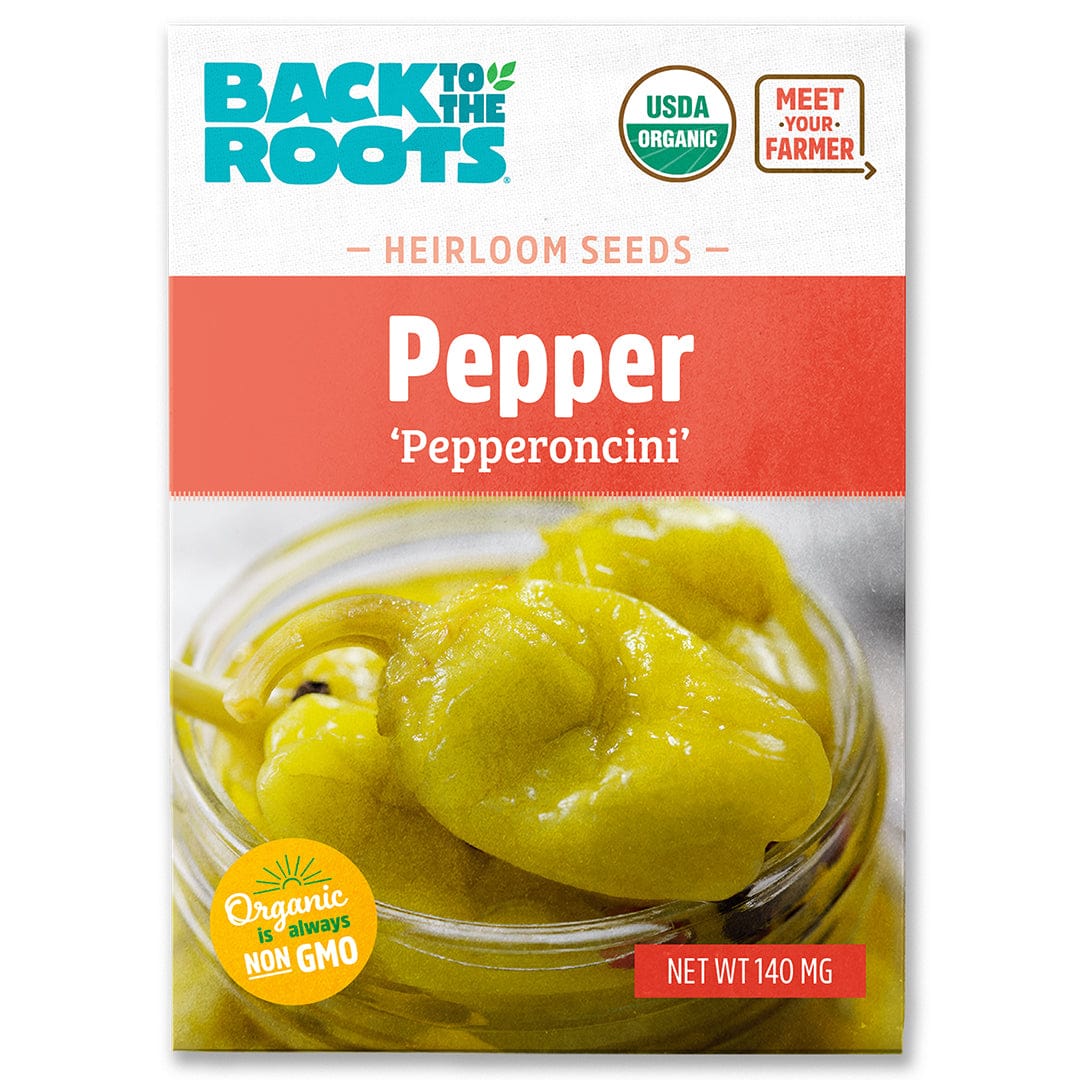 Jar of bright yellow pepperoncini peppers with organic USDA label on packaging. - Organic Pepper Seeds — 'Pepperoncini' - Default Title - Back to the Roots