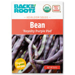 Packet of Organic Bean Seeds labeled "Royalty Purple Pod" featuring glossy, slender purple beans on the front. - Organic Bean Seeds — 'Royalty Purple Pod' - Default Title - Back to the Roots