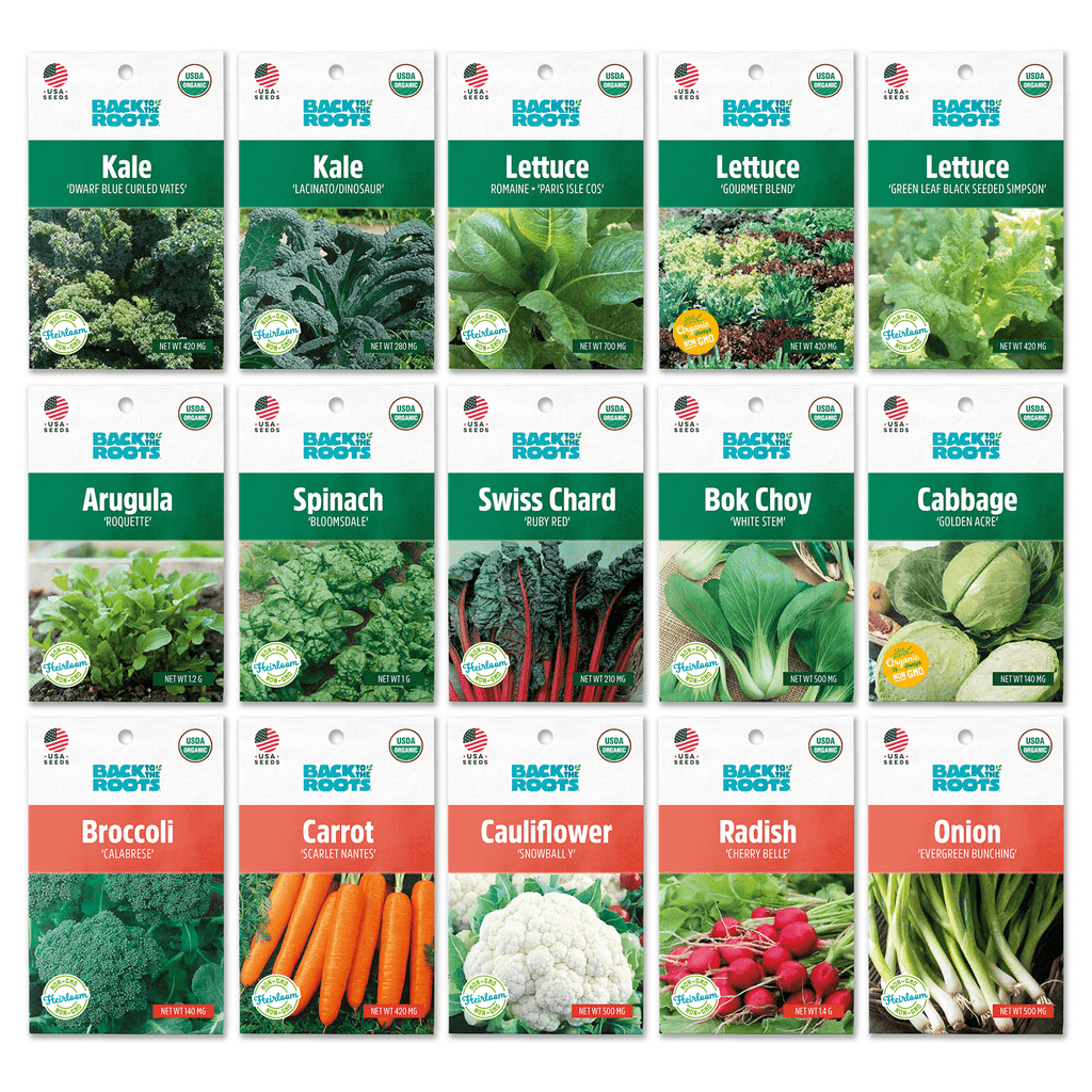 Organic Garden Essentials, 15 Pack (10,000+ seeds!), Seed Bundle – Back to  the Roots, Seed Packets 